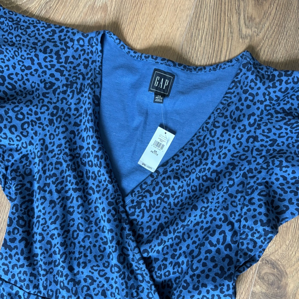 NWT GAP Blue Leopard Print Midi Dress XS Petite